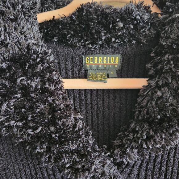 Y2k Georgiou Studio Women's Faux Fur Trim Long Sweater-Small - Picture 5 of 5